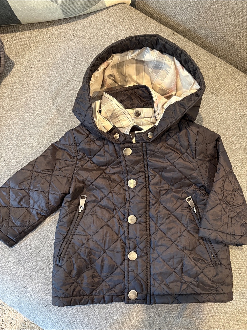 Authentic Burberry Quilted Nova Check black Jacket - 6 months
